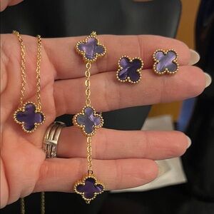 Elegant Gold and Purple Clover Jewelry Set